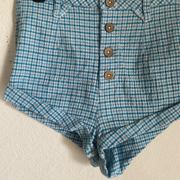 Free People Checked Out Plaid Micro Brief Style Retro Linen Blend Boho Shorts 4 - Picture 7 of 14